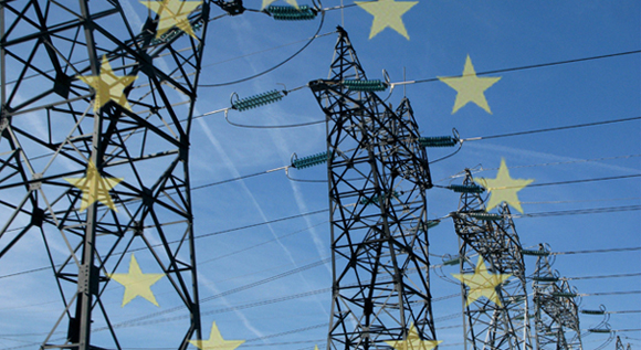 Power pole with EU flag