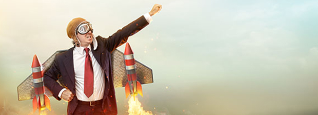 Man in a suit with rockets.