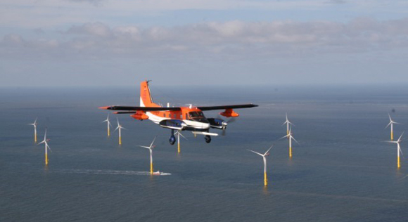 test plane above offshore wind park