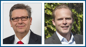 Die Bildcollage zeigt Jürgen Blume, Geschäftsführer der Iberdrola Renovables Offshore Deutschland GmbH, und Rene Mono, Geschäftsführer der 100 prozent erneuerbar stiftung