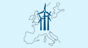 Illustration: Übersicht über Windleistung in der EU. Fast ein Drittel der EU-weit verfügbaren Gesamtleistung ist in Deutschland installiert.
