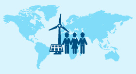 Illustration:Arbeitsplätze in der Erneuerbare-Energien-Branche für ausgewählte Regionen weltweit