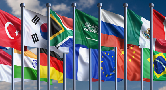 Flaggen der G20-Staaten (Ausschnitt).