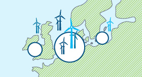 Infografik: Die meisten europäischen Offshore-Windräder drehen sich in der Nordsee. Dort sind rund 72 Prozent der Windleistung installiert.